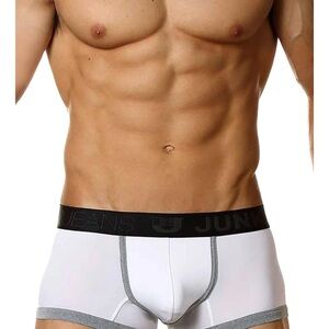 Junk White Boxer Briefs with Black Waistband and Gray Trim